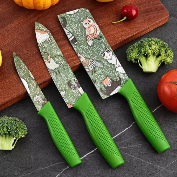 Stainless Steel Knife Set Premium with Covers Floral Green