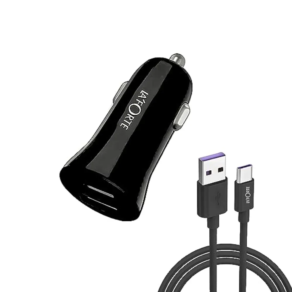 La'Forte Mobile Dual-Port Car Charger with USB-C Cable
