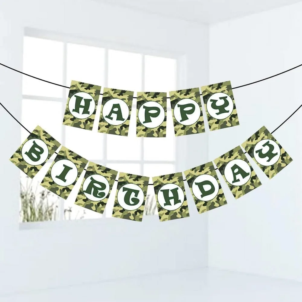 Balloonistics Camouflage Military Theme Happy Birthday Banner