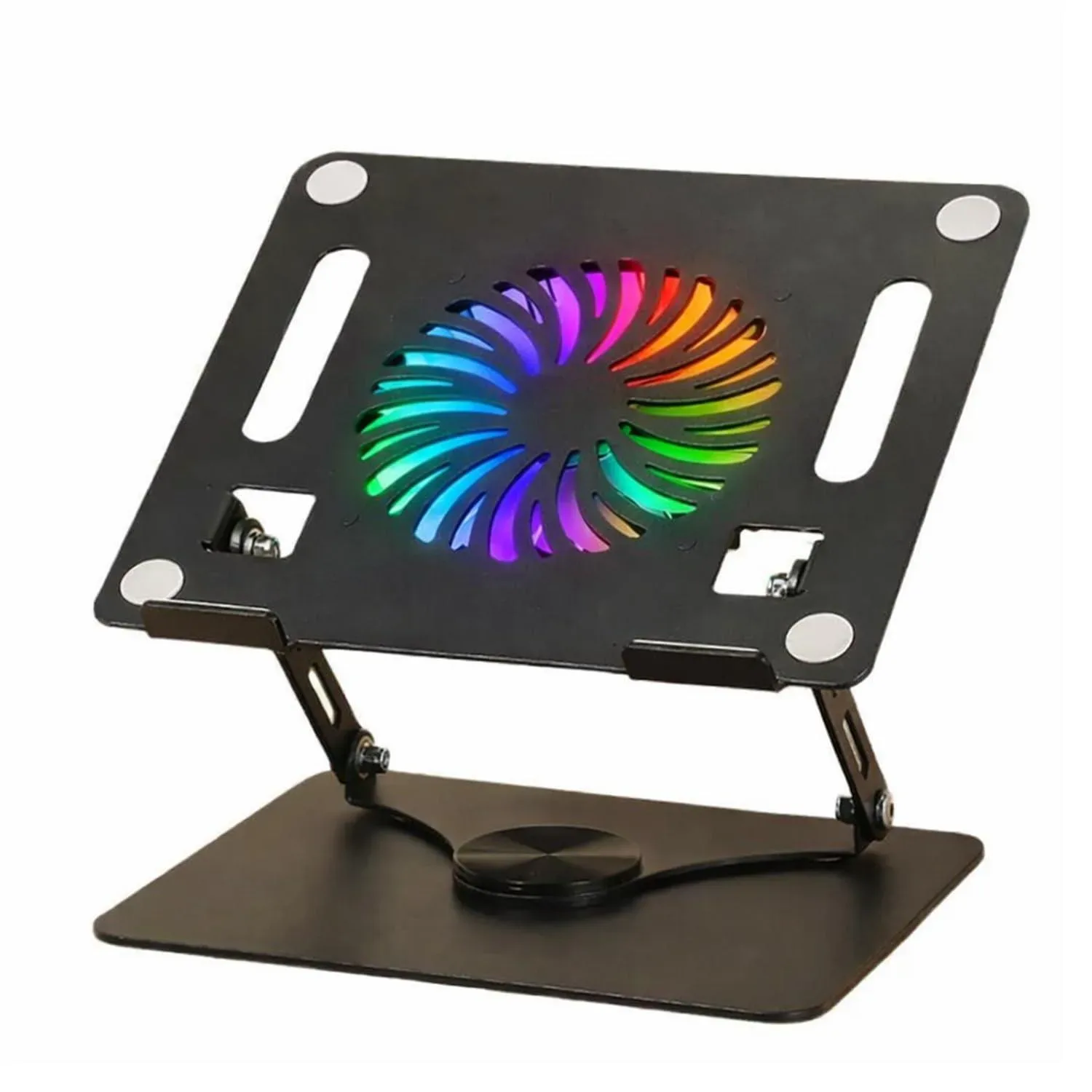 Adjustable Height Metal Laptop Cooling Pad Stand with RGB Cooling Fan, Non-Slip, High Load Capacity, Dark Grey